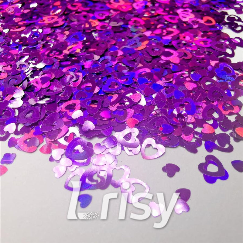 4mm Holographic Purple Hollow Out Heart Shaped Glitter LB0800