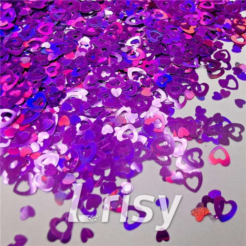 4mm Holographic Purple Hollow Out Heart Shaped Glitter LB0800