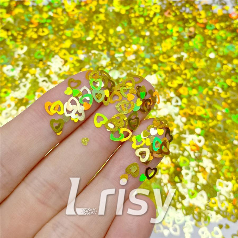 4mm Holographic Gold Hollow Out Heart Shaped Glitter LB0210