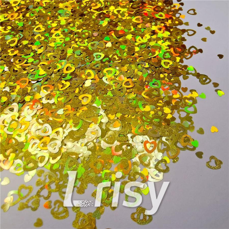 4mm Holographic Gold Hollow Out Heart Shaped Glitter LB0210