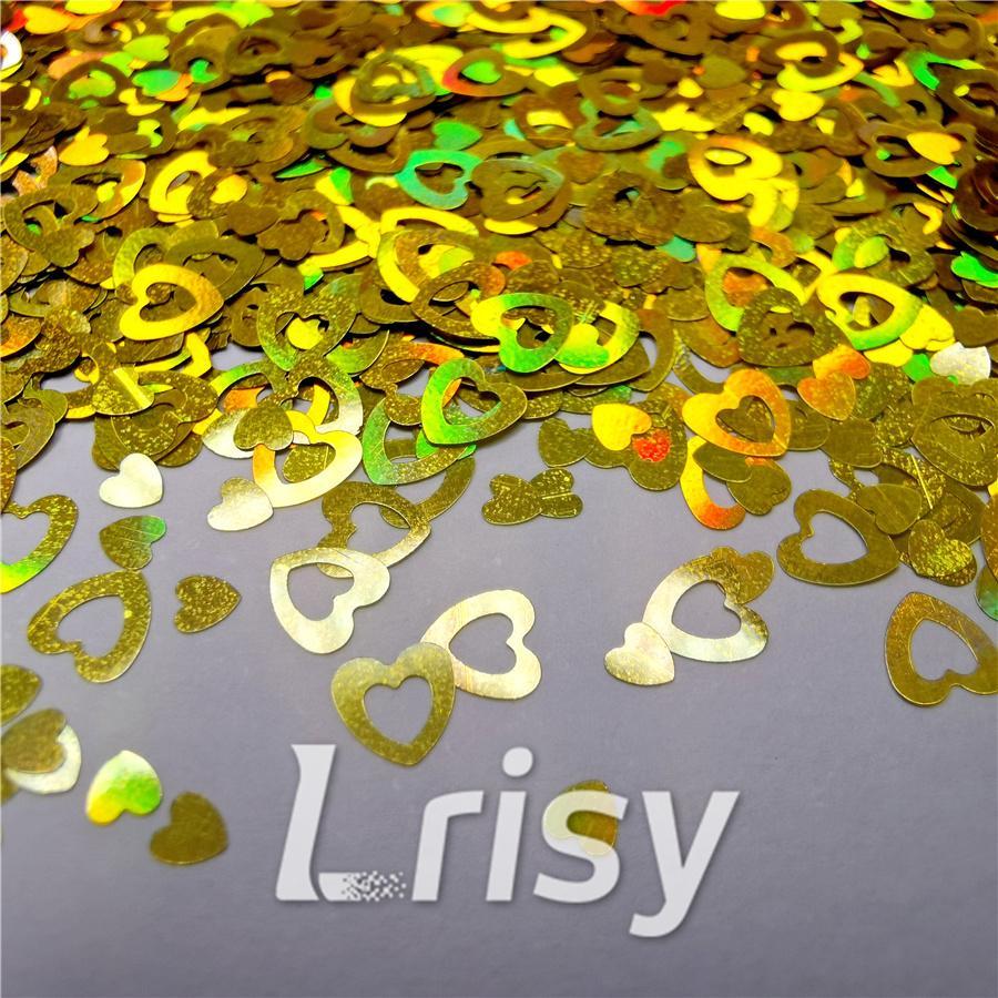 4mm Holographic Gold Hollow Out Heart Shaped Glitter LB0210