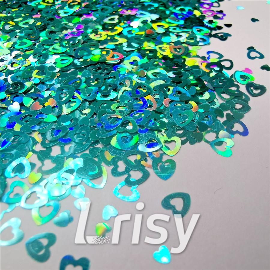 4mm Holographic Teal Green Hollow Out Heart Shaped Glitter LB0702