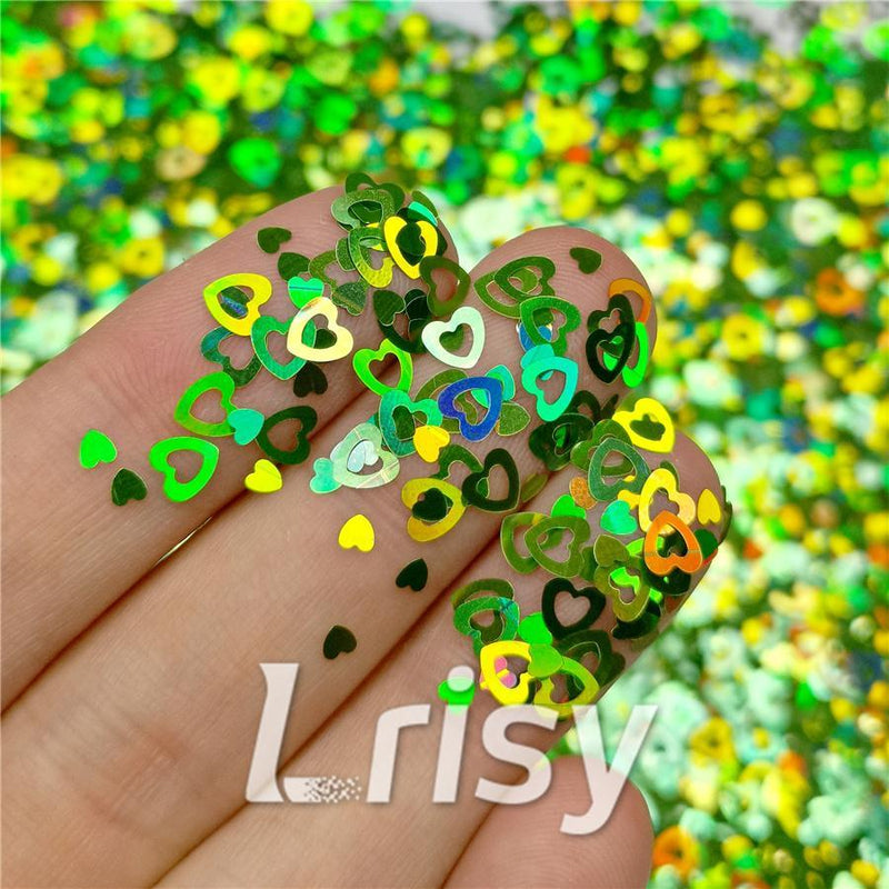 4mm Holographic Green Hollow Out Heart Shaped Glitter LB0601