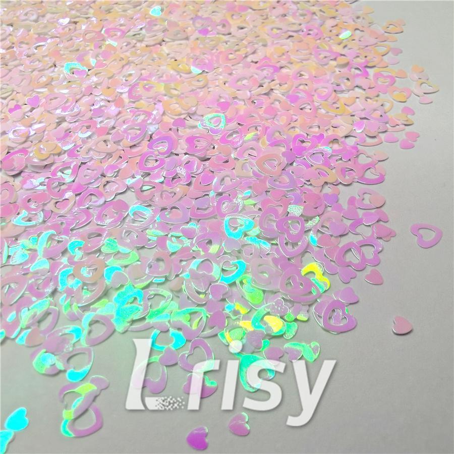 4mm Hollow Out Heart Shaped Dream Pink Iridescent Glitter C003R