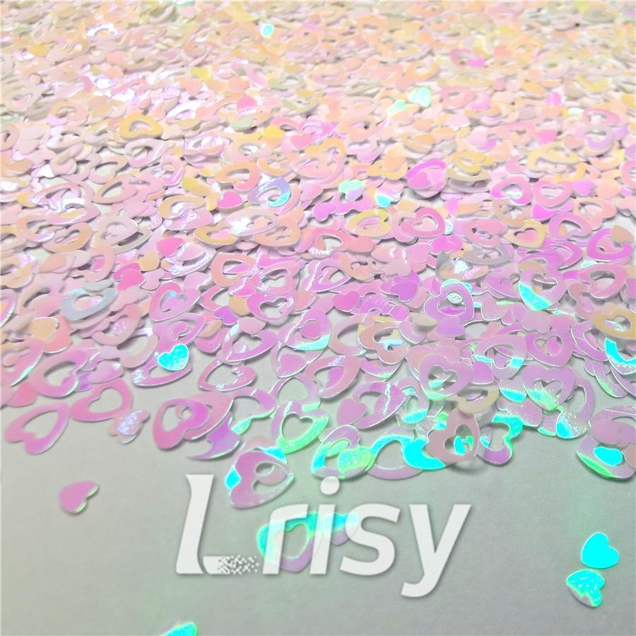 4mm Hollow Out Heart Shaped Dream Pink Iridescent Glitter C003R