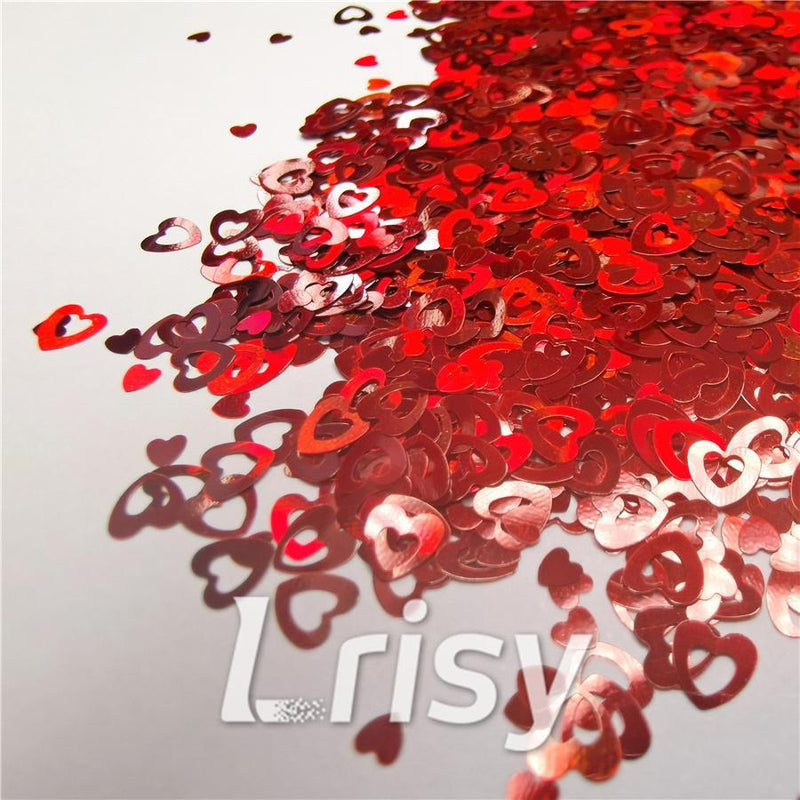 4mm Holographic Red Hollow Out Heart Shaped Glitter LB0300