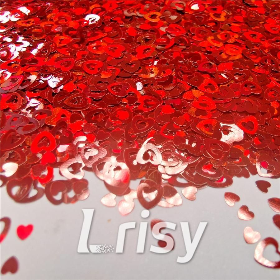 4mm Holographic Red Hollow Out Heart Shaped Glitter LB0300
