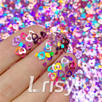 4mm Holographic Pink Hollow Out Heart Shaped Glitter LB0901
