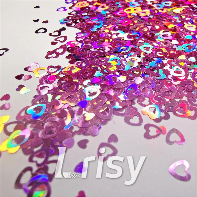 4mm Holographic Pink Hollow Out Heart Shaped Glitter LB0901