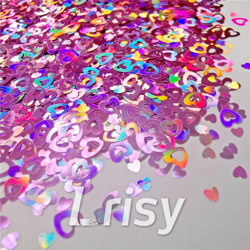 4mm Holographic Pink Hollow Out Heart Shaped Glitter LB0901
