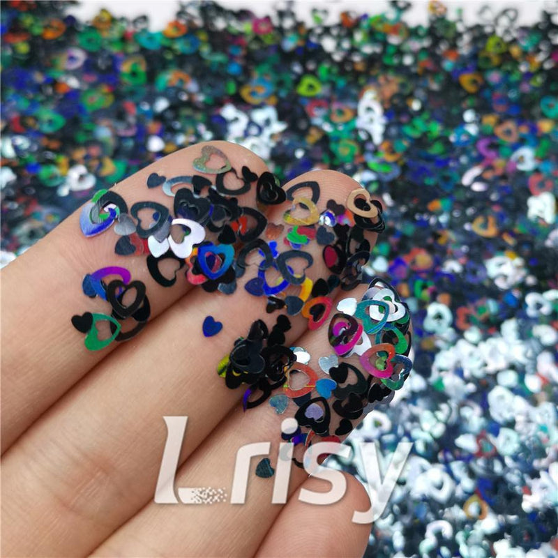 4mm Holographic Black Hollow Out Heart Shaped Glitter LB01000