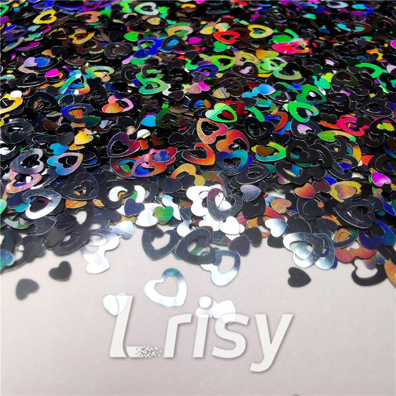 4mm Holographic Black Hollow Out Heart Shaped Glitter LB01000
