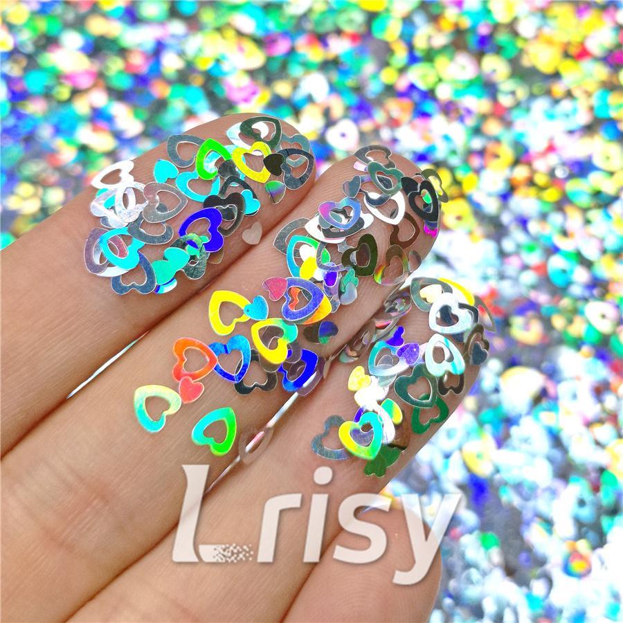 4mm Holographic Silver Hollow Out Heart Shaped Glitter LB0100