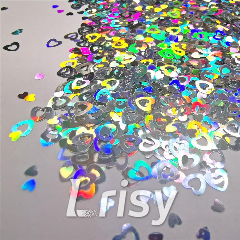 4mm Holographic Silver Hollow Out Heart Shaped Glitter LB0100