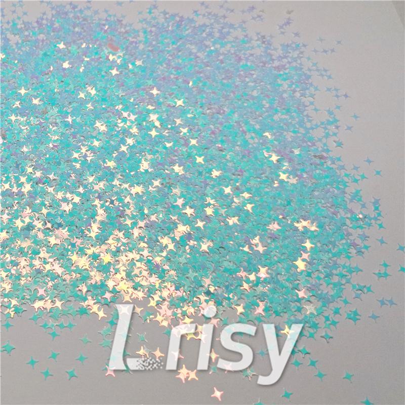 3/4/5mm Four Pointed Star Shaped Ice Blue Iridescent Glitter C021R