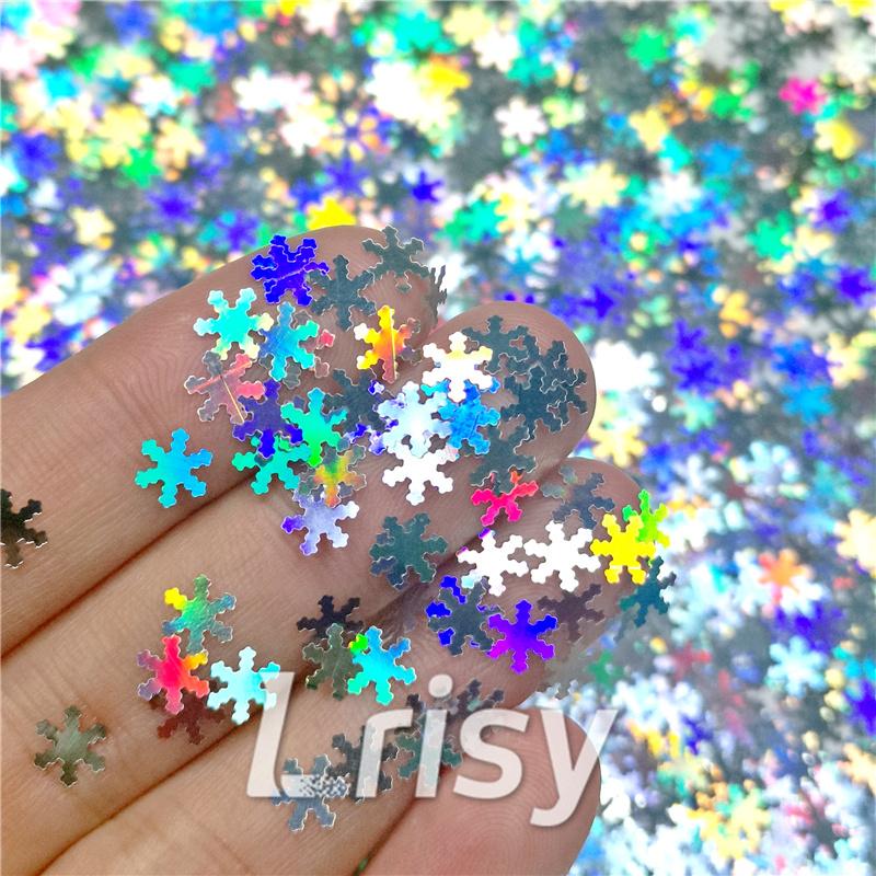6mm Holographic Silver Snowflake Shaped Glitter LB100