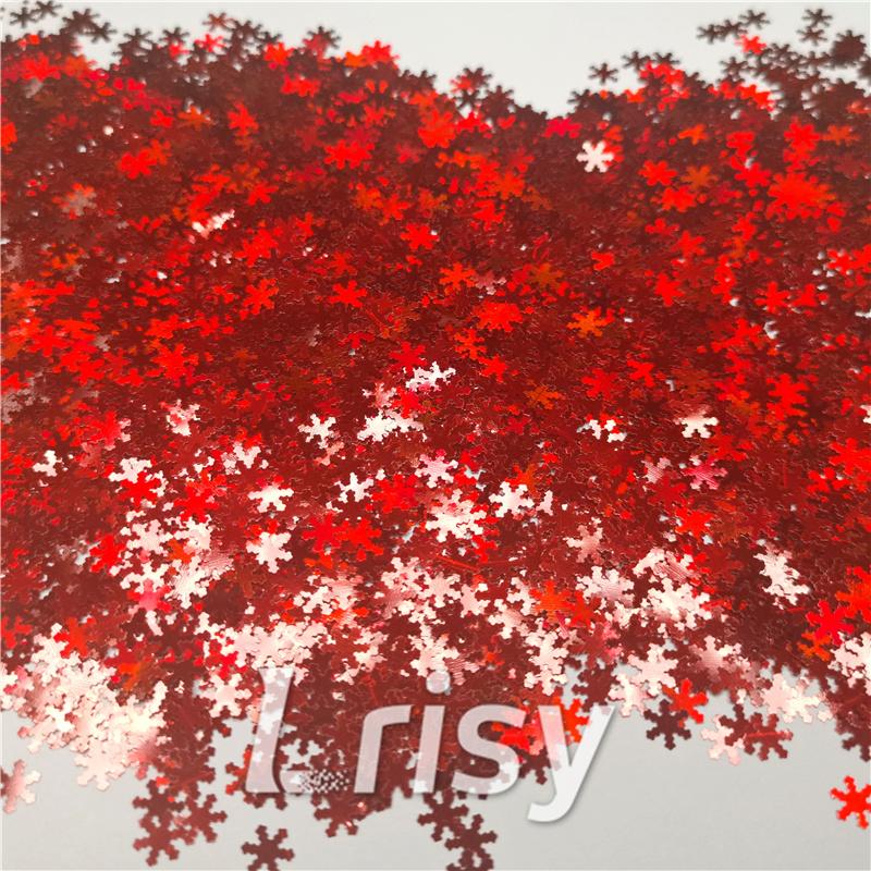 6mm Holographic Red Snowflake Shaped Glitter LB300