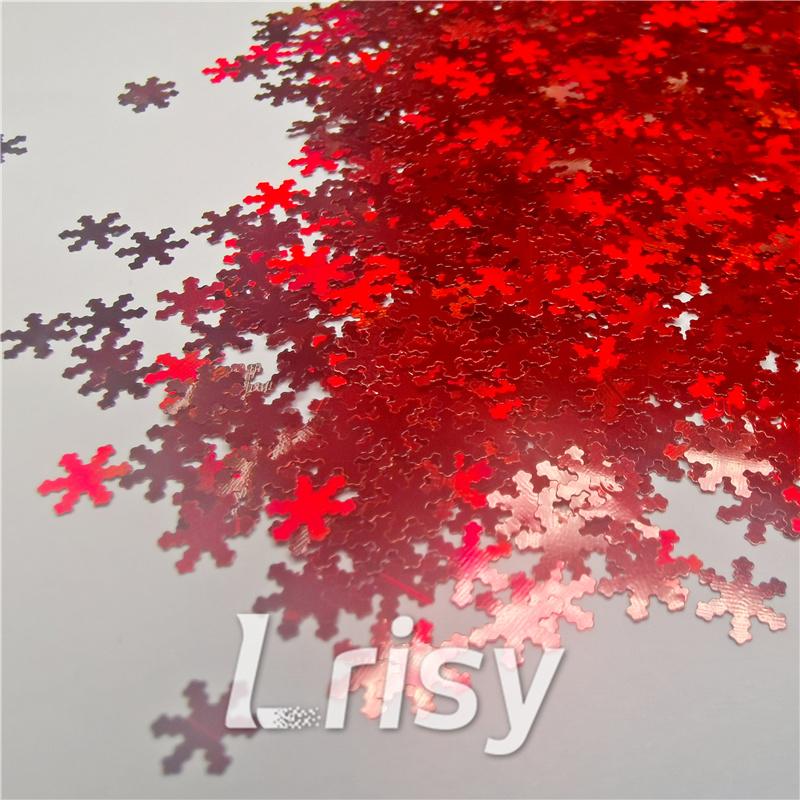 6mm Holographic Red Snowflake Shaped Glitter LB300
