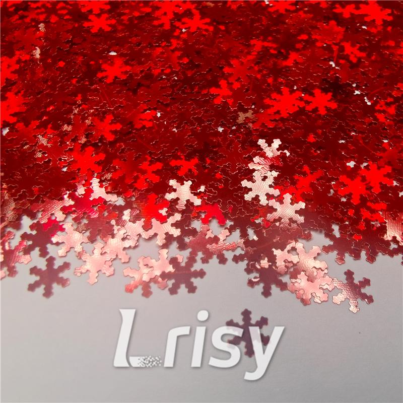 6mm Holographic Red Snowflake Shaped Glitter LB300