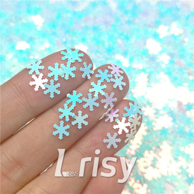 6mm Snowflake Shaped Ice Blue Iridescent Glitter C021R