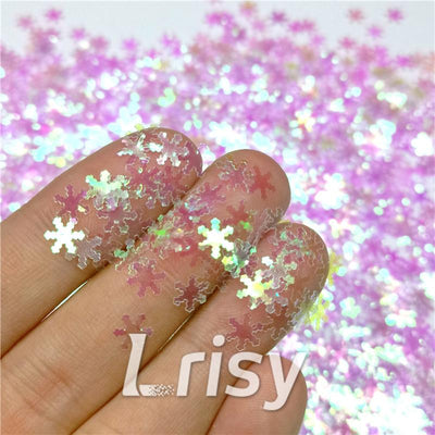 6mm Snowflake Shaped Dream Pink Iridescent Glitter C003