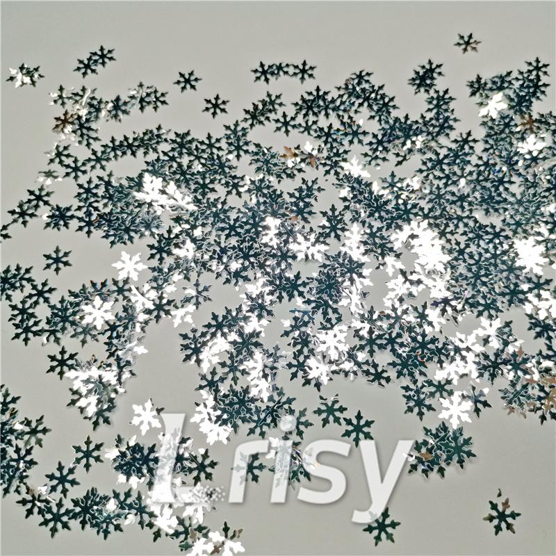 9mm Snowflake Shaped Mirror Silver Glitter GSY001