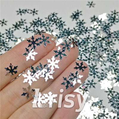 9mm Snowflake Shaped Mirror Silver Glitter GSY001