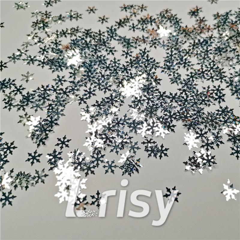 9mm Snowflake Shaped Mirror Silver Glitter GSY001