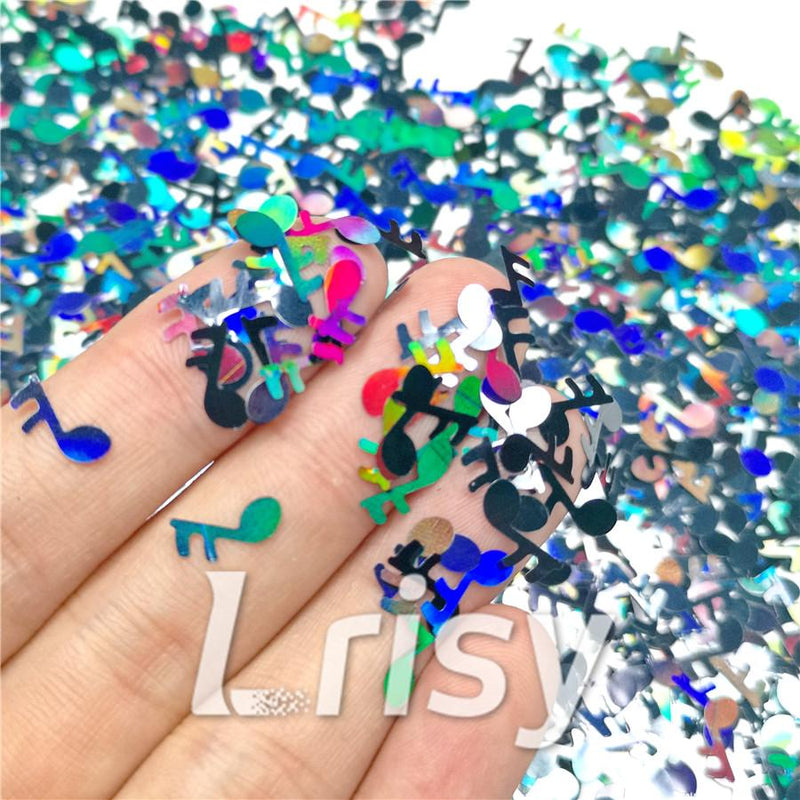 10mm Music notes Shaped Holographic Black Glitter LB01000