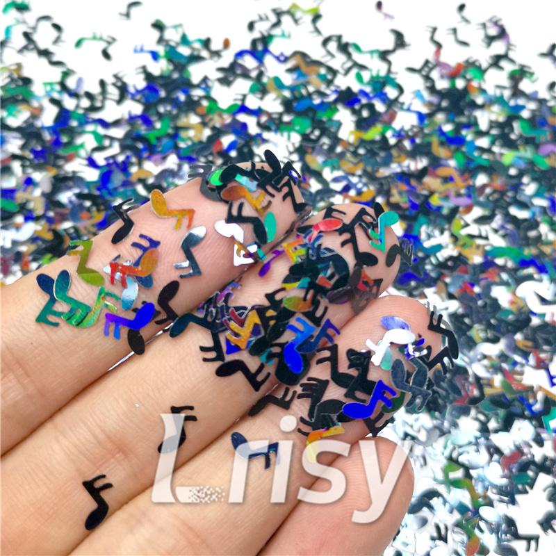 6mm Music notes Shaped Holographic Black Glitter LB01000