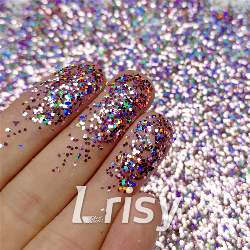 0.8mm Hexagon Cosmetic Grade Holographic Light Pink Glitter SLG005