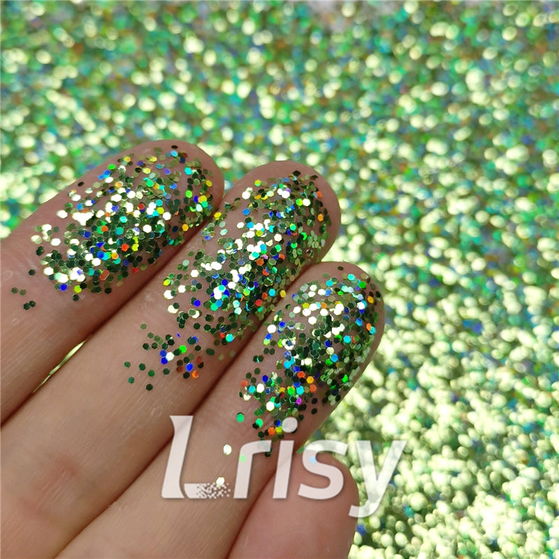 0.8mm Hexagon Cosmetic Grade Holographic Green Glitter SLG008