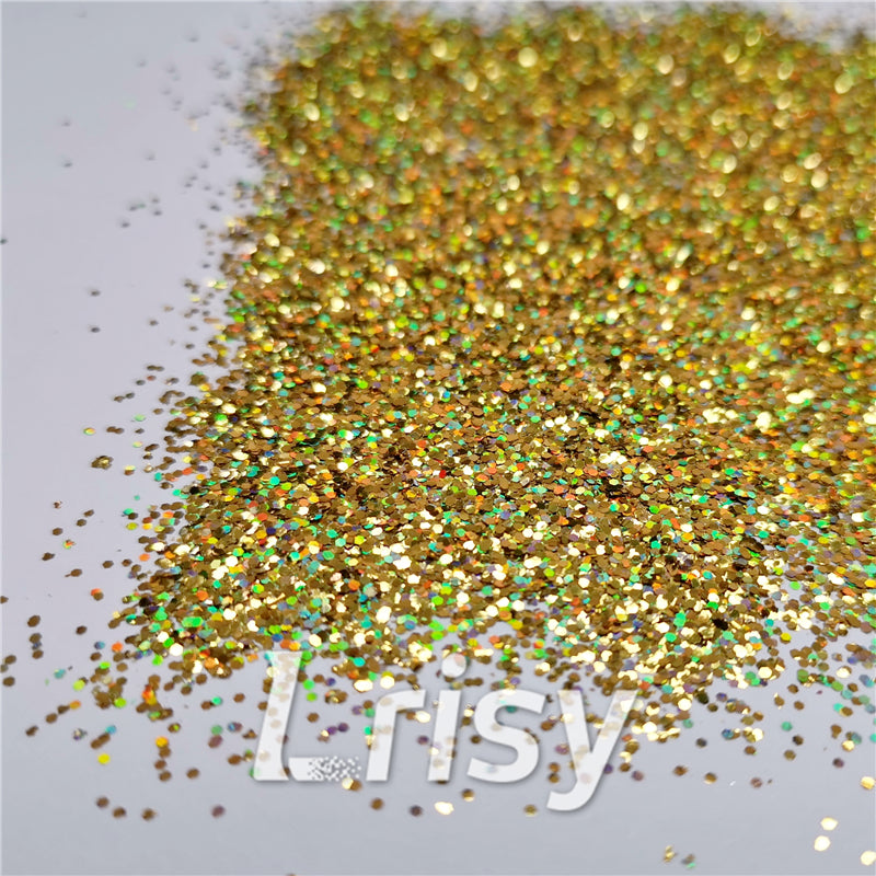 0.8mm Hexagon Cosmetic Grade Holographic Gold Glitter SLG003
