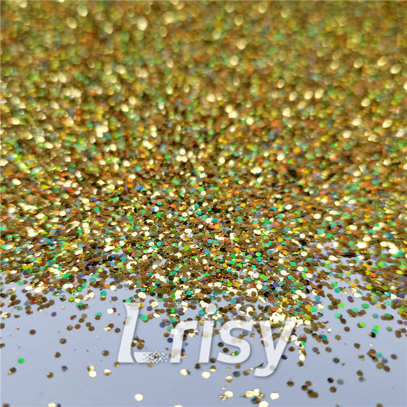 0.8mm Hexagon Cosmetic Grade Holographic Gold Glitter SLG003