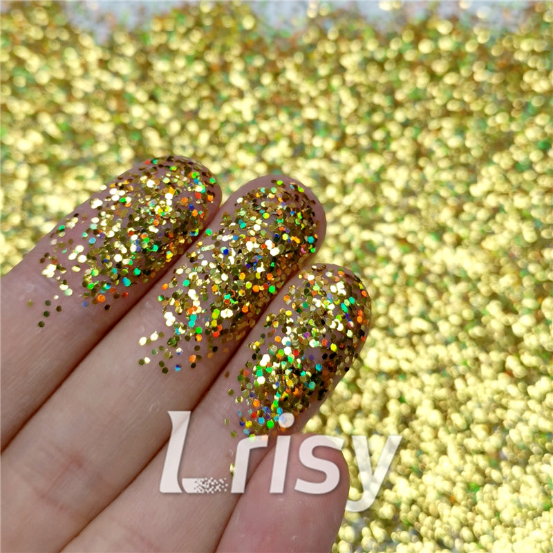 0.8mm Hexagon Cosmetic Grade Holographic Gold Glitter SLG003