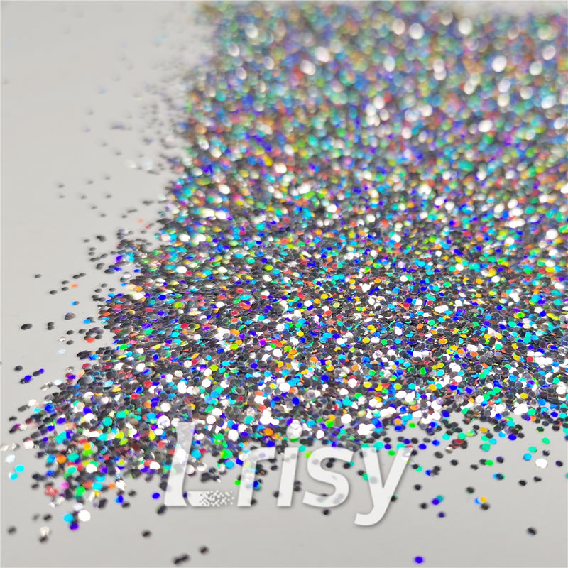 0.8mm Hexagon Cosmetic Grade Holographic Silver Glitter SLG001
