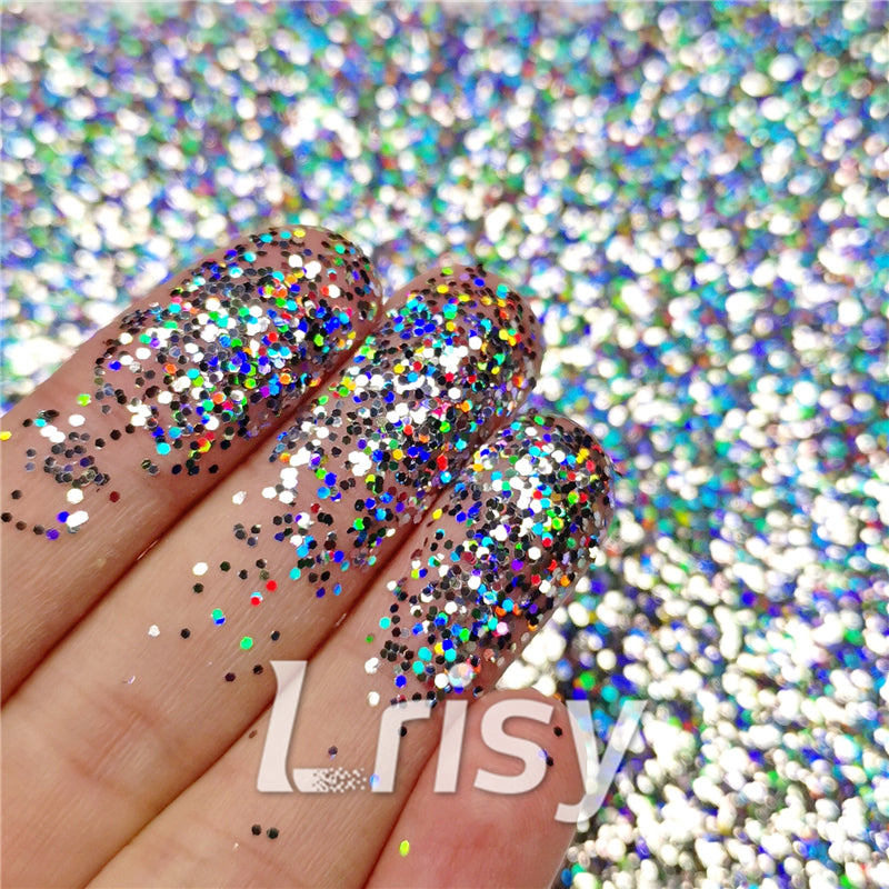 0.8mm Hexagon Cosmetic Grade Holographic Silver Glitter SLG001