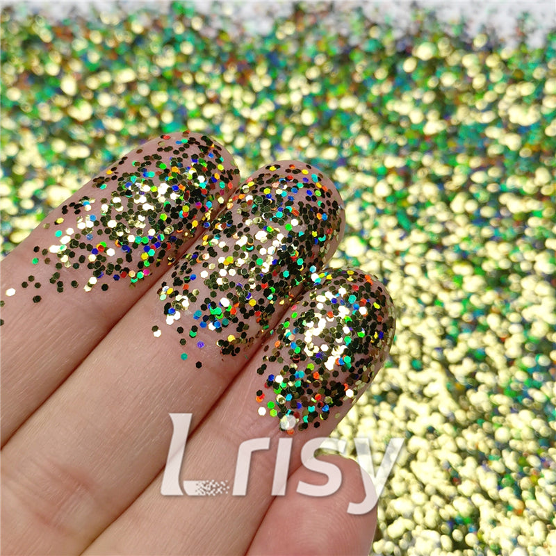 0.8mm Hexagon Cosmetic Grade Holographic Lemon Green Glitter SLG010