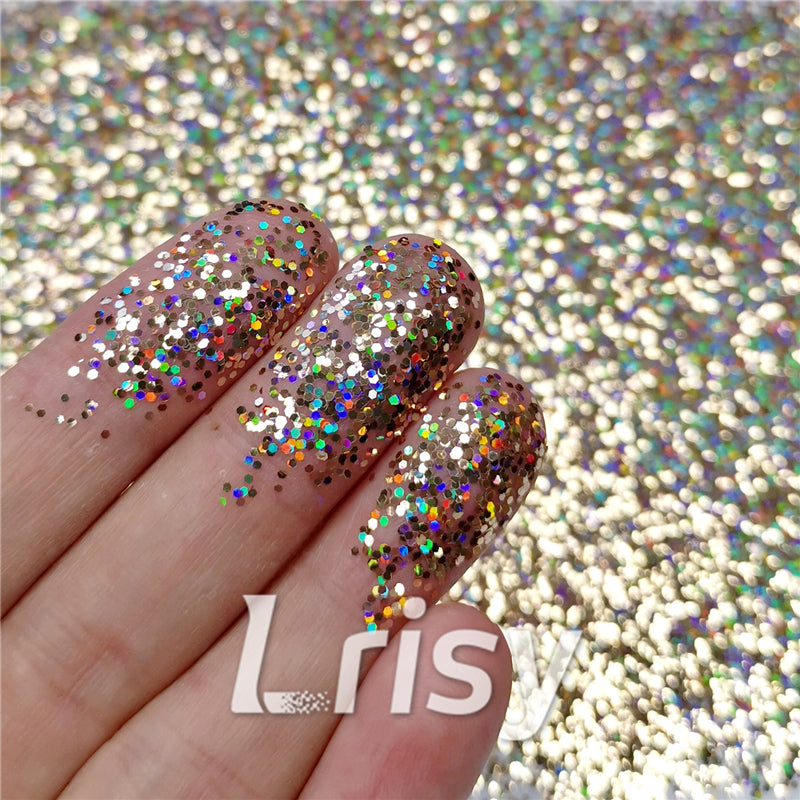 0.8mm Hexagon Cosmetic Grade Holographic Sand Gold Glitter SLG002