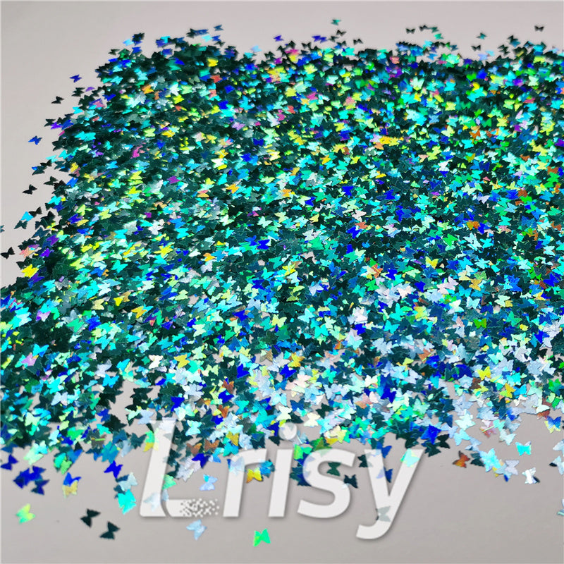 3mm Butterfly Shaped Holographic Teal Green Glitter LB0702