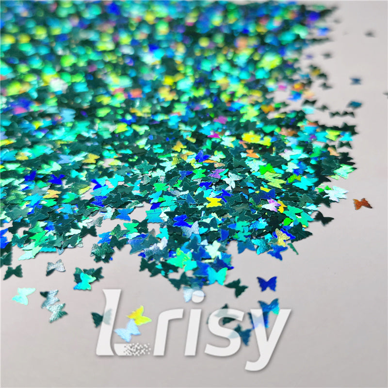 3mm Butterfly Shaped Holographic Teal Green Glitter LB0702