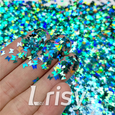 3mm Butterfly Shaped Holographic Teal Green Glitter LB0702