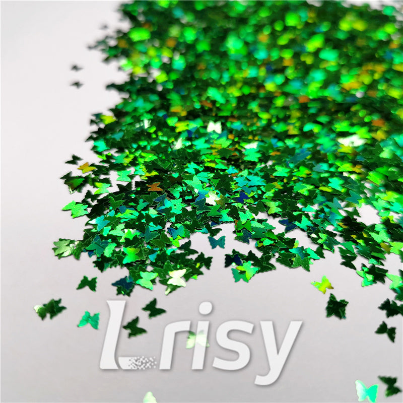 3mm Butterfly Shaped Holographic Green Glitter LB600