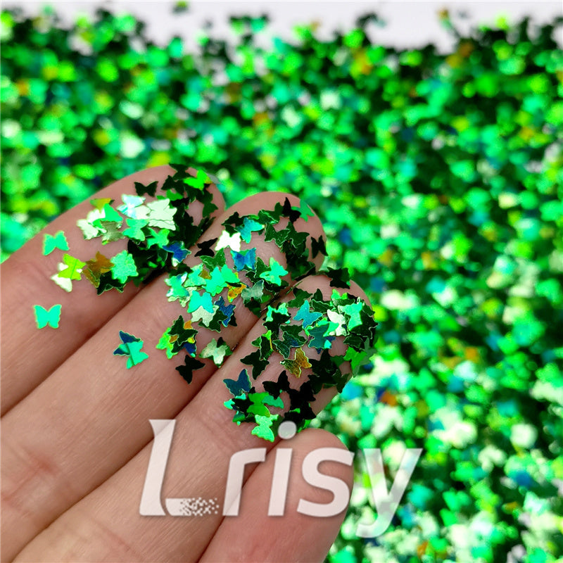 3mm Butterfly Shaped Holographic Green Glitter LB600