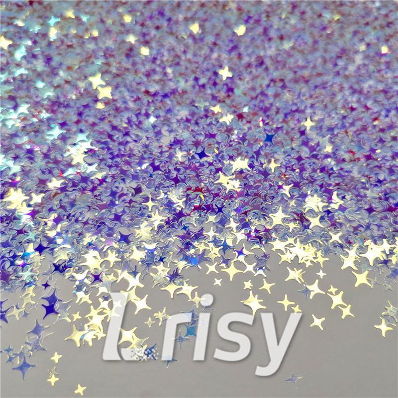 3/4/5mm Four Pointed Star Mixed Royal Blue Iridescent Glitter FE-F321A