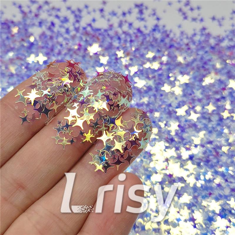 3/4/5mm Four Pointed Star Mixed Royal Blue Iridescent Glitter FE-F321A