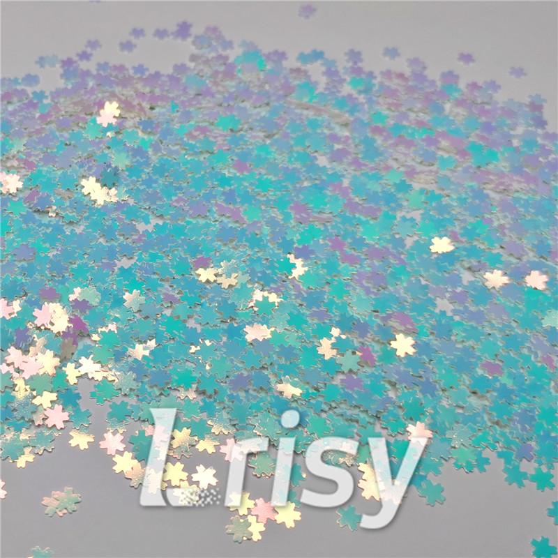 5mm Cherry Blossoms  (Sakura) Shaped Iridescent Ice Blue Glitter C021R