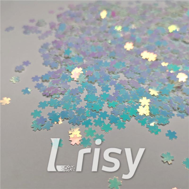 5mm Cherry Blossoms  (Sakura) Shaped Iridescent Ice Blue Glitter C021R