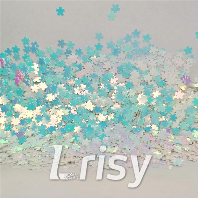 5mm Cherry Blossoms  (Sakura) Shaped Iridescent Ice Blue Glitter C021R