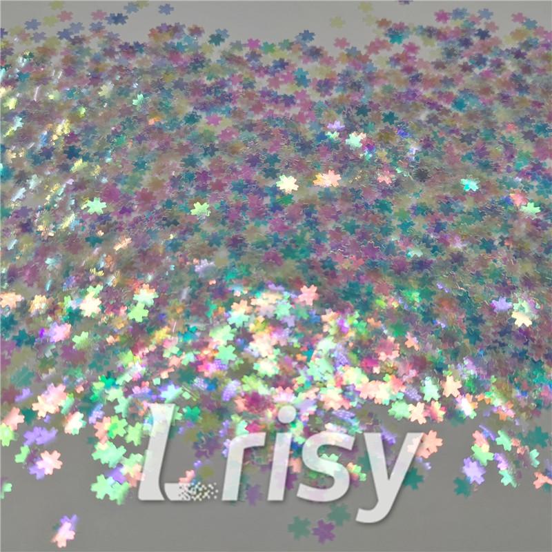5mm Cherry Blossoms  (Sakura) Shaped Iridescent Rainbow Glitter C022